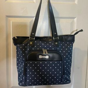 Geoffrey Beene Executive Women Bag Navy Blue & White Polka Dots Canvas .